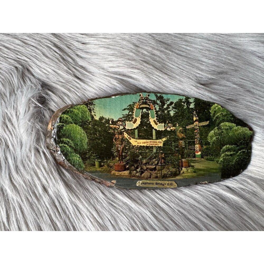 vintage souvenir Capilano Suspension Bridge, BC Old Indian Wishing Well Wall Art